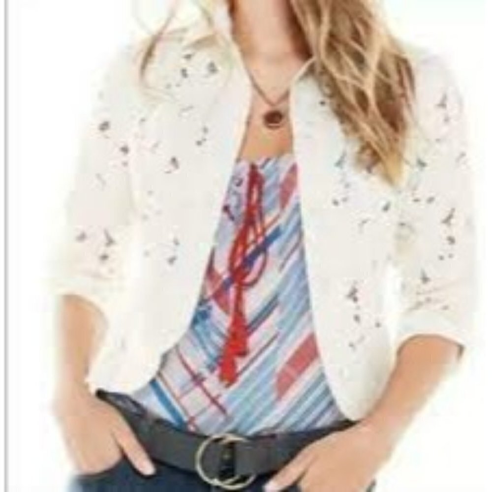 CABI Ivory Portrait Lace Gardenia Jacket Cream Size M #5162